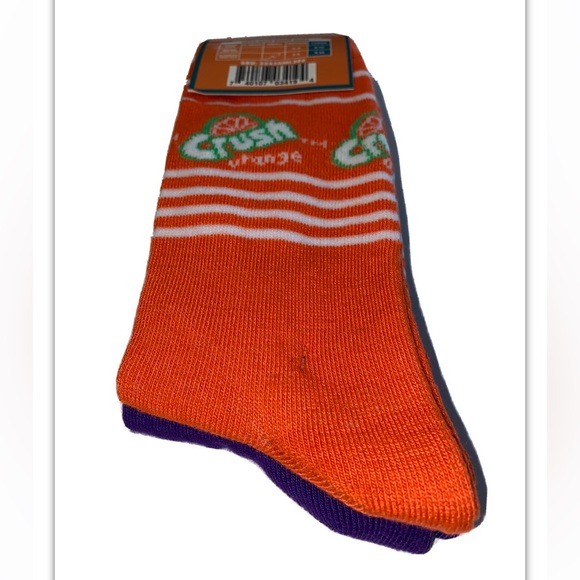 Grape Orange Crush Soda Crew Socks 2 Pair Men8-12 Women9-13 Purple Orange w Logo - Picture 10 of 11